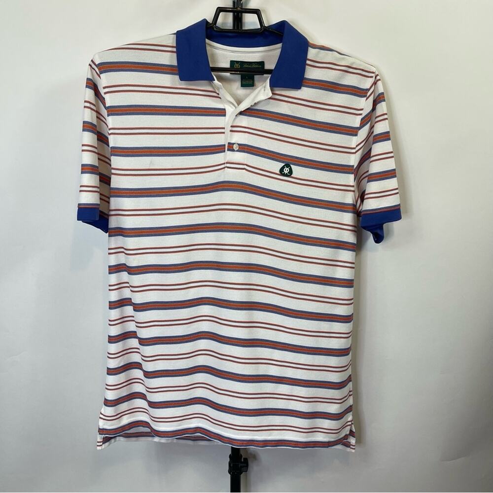 Brooks Brothers Blue Orange White Striped Polo Shirt Size Large Men’s